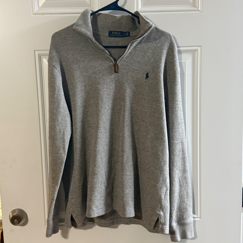 Polo Ralph Lauren Mens Quarter Zip Pullover Grey Cotton Sweater Large